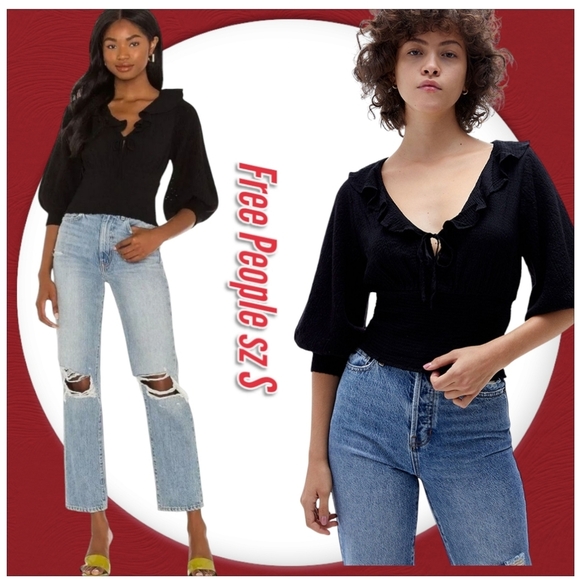 NWT Free People Woman's Blouse Sweater Scoop Neck Black Sz S - Picture 1 of 12